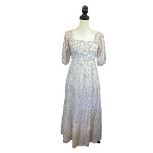 Dress Forum Cream Floral Puff Sleeve Midi Dress Tie Back Cottagecore Milkmaid XS